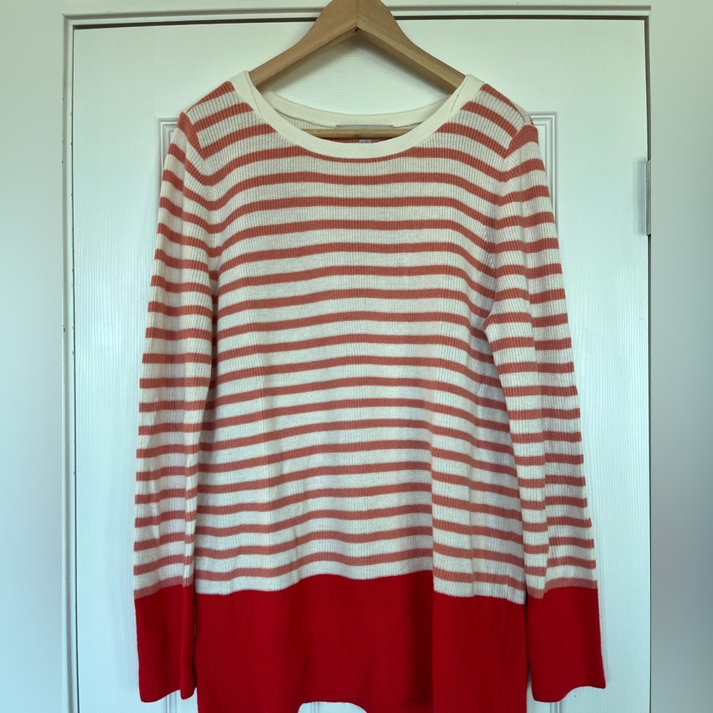 Ann Taylor LOFT Stripe Banded Sweater | X-Large | Wildfire Red - Picture 2 of 4